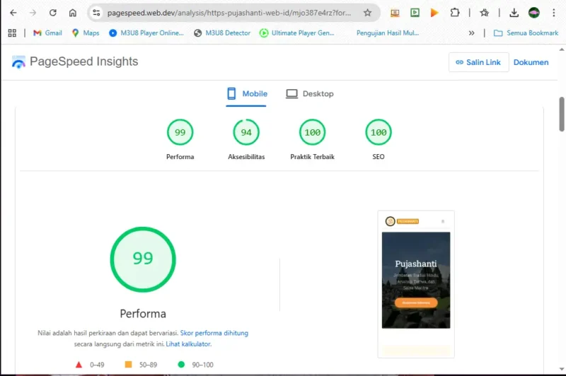 Tangkapan layar PageSpeed versi mobile