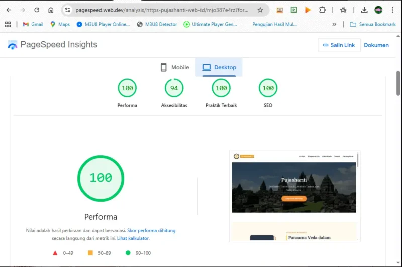 Tangkapan layar PageSpeed versi desktop